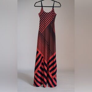 💄 Bailey Blue Maxi Dress~Women’s S~Pink/Red w/ Navy Stripes~Spaghetti Straps